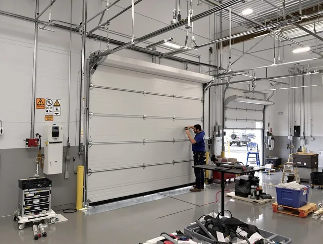 Commercial garage door repair being performed by Moreno Valley Garage Door Repair expert in Moreno Valley