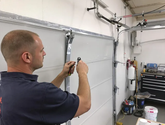 Before and after garage door dent repair by Moreno Valley Garage Door Repair in Moreno Valley